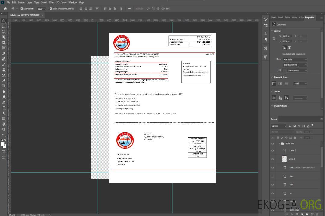 Modèle de facture de services publics d'électricité de la Pakistan Quetta Electric Supply Company aux formats Word et PDF template